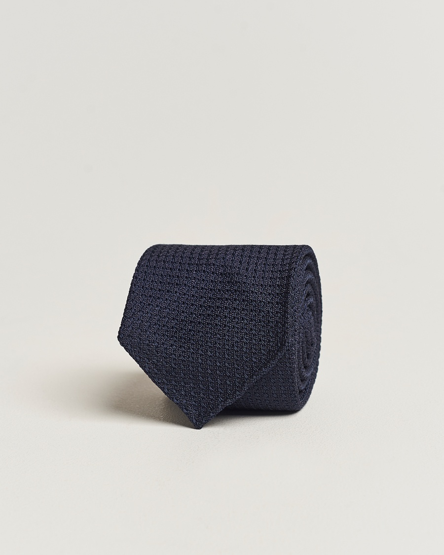 Drake's Drake'sLarge Knot Handrolled Grenadine Silk TieNavy – Blau