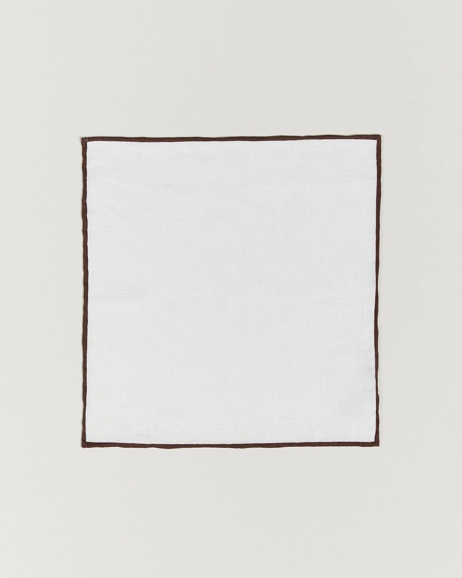 Amanda Christensen Linen Paspoal Pocket Square White/Brown – Weiß