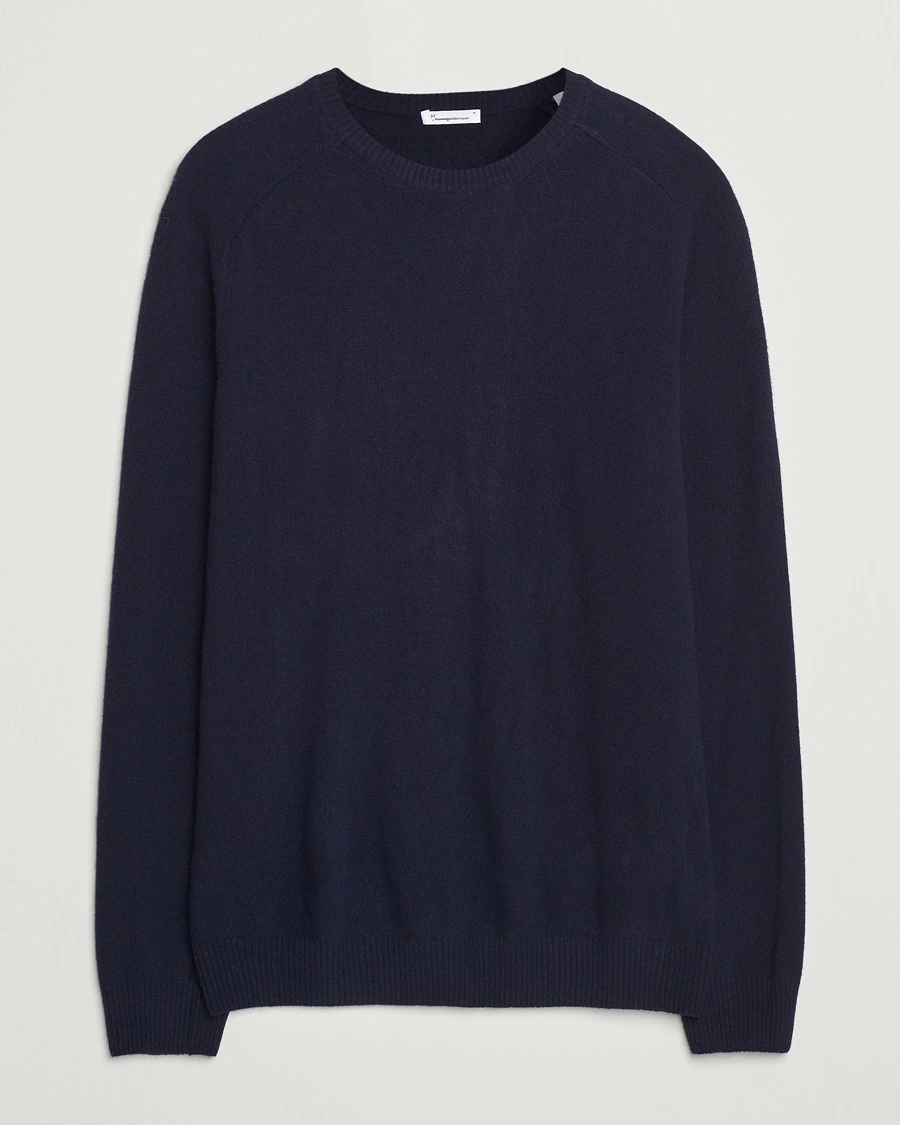 KnowledgeCotton Apparel Lambswool Roundneck Navy – Blau