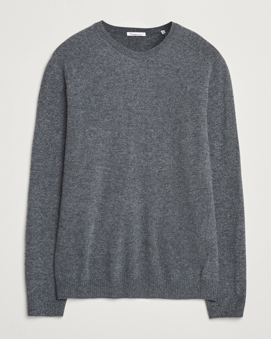 KnowledgeCotton Apparel Lambswool Roundneck Dark Grey – Grau