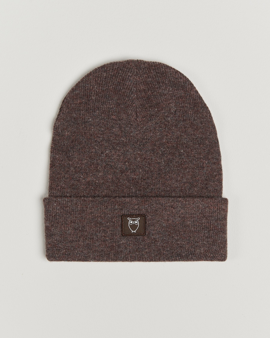 KnowledgeCotton Apparel Double Layer Wool Beanie Brown Melange – Braun