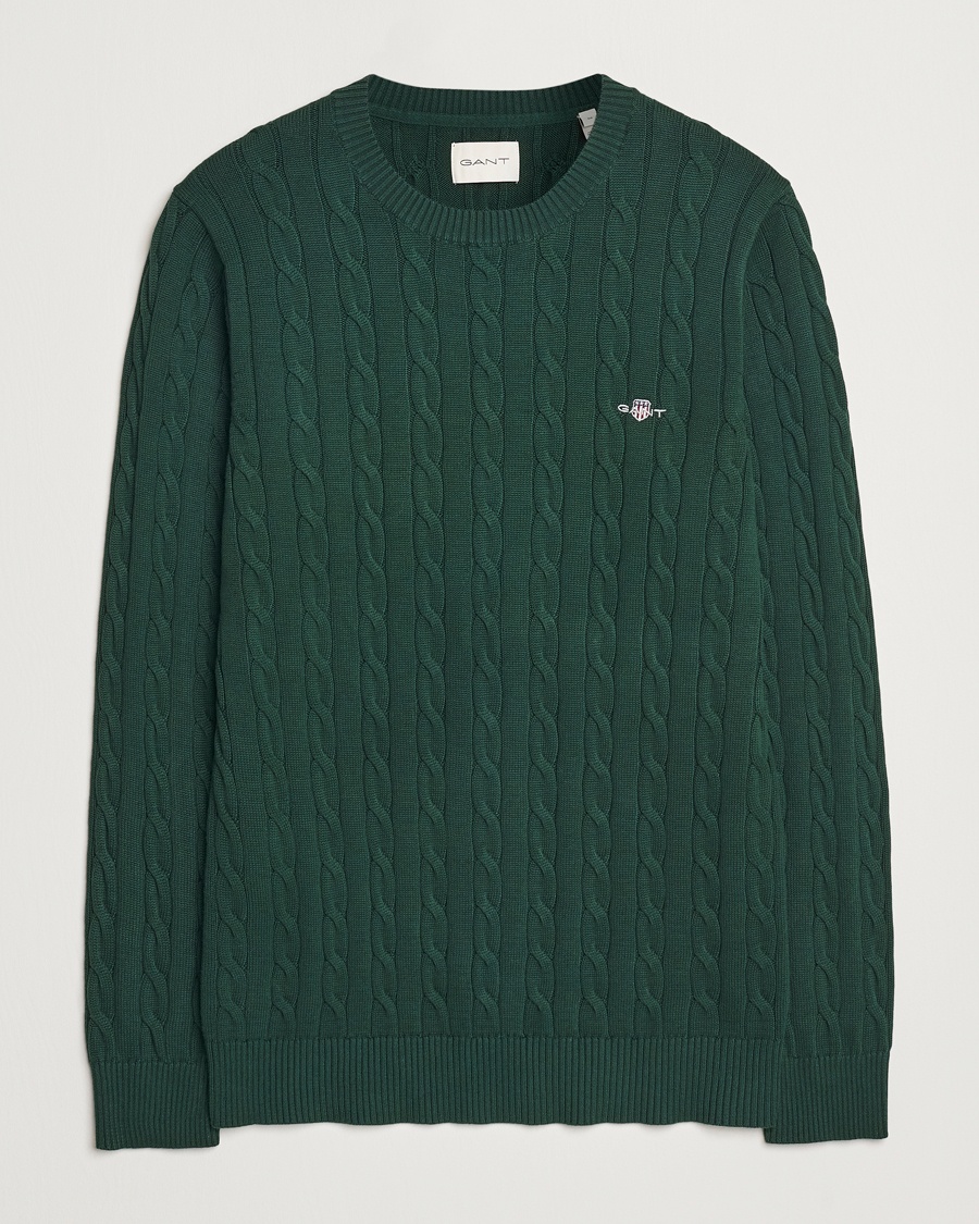 GANT Cotton Cable Crew Neck Tartan Green – Grün