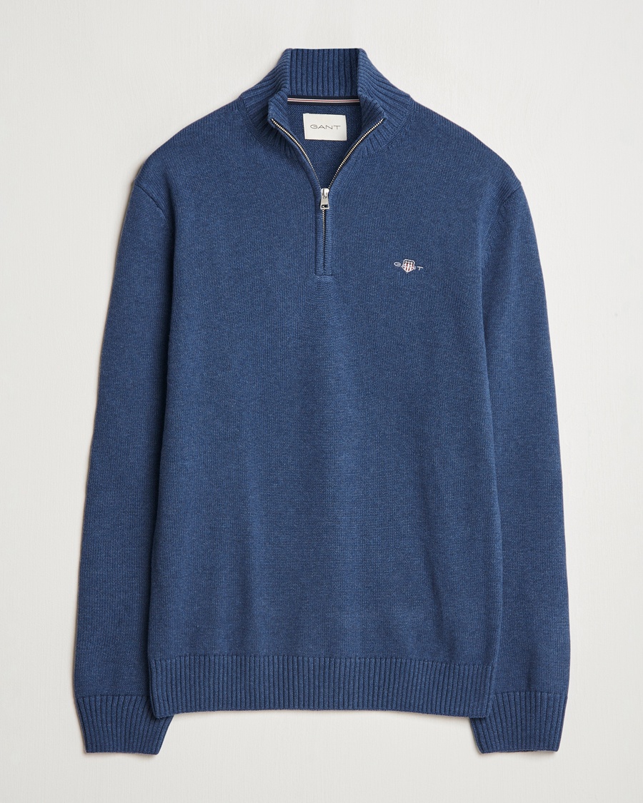 GANT Casual Cotton Half Zip Dark Jeans Blue Melange – Blau