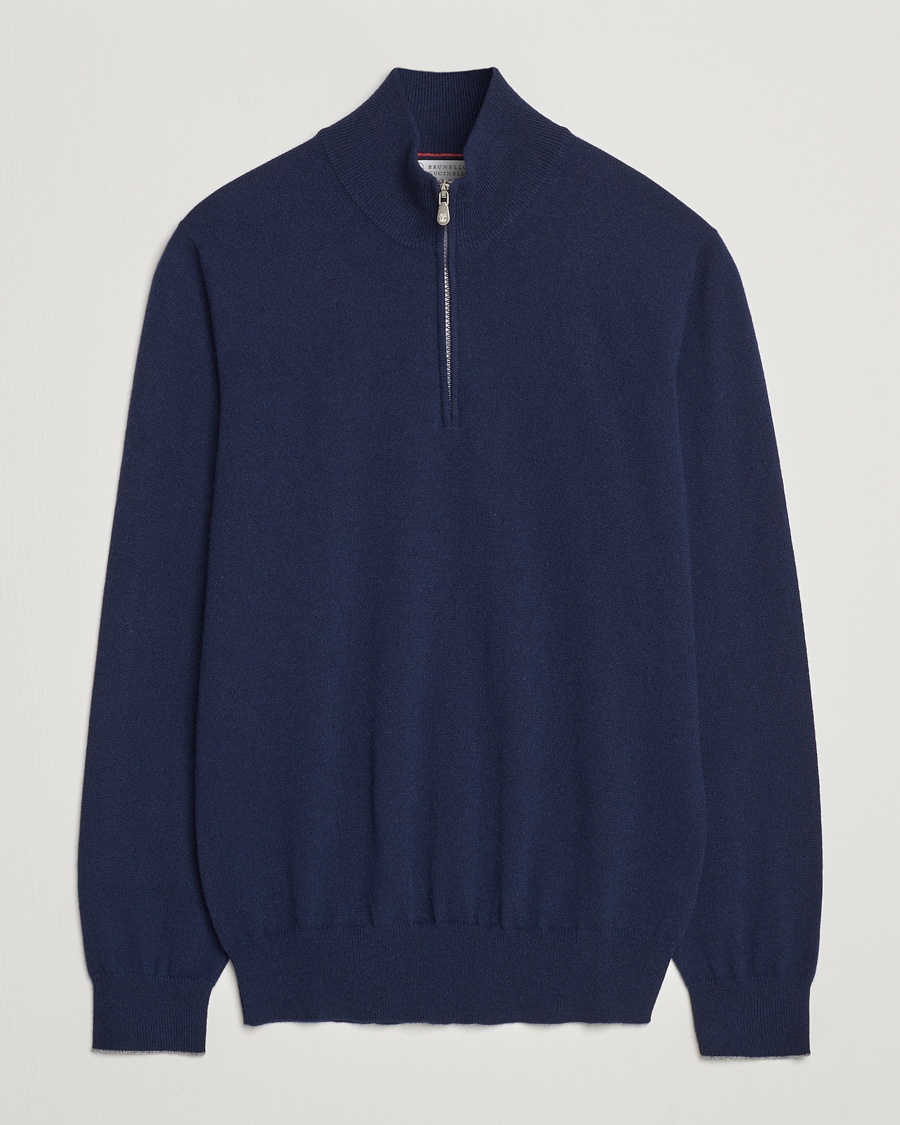 Brunello Cucinelli 2 Ply Cashmere Half Zip Navy – Blau
