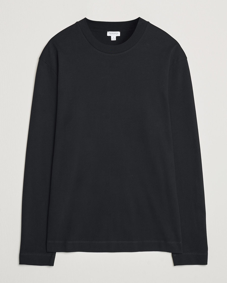 Sunspel Heavy Weight Supima Cotton Long Sleeve T-Shirt Black – Schwarz