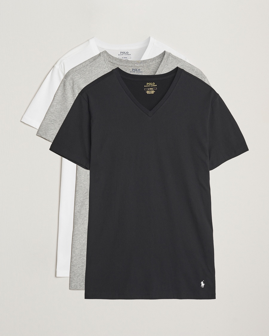 Polo Ralph Lauren 3-Pack V Neck T-Shirt White/Grey/Black – Grau