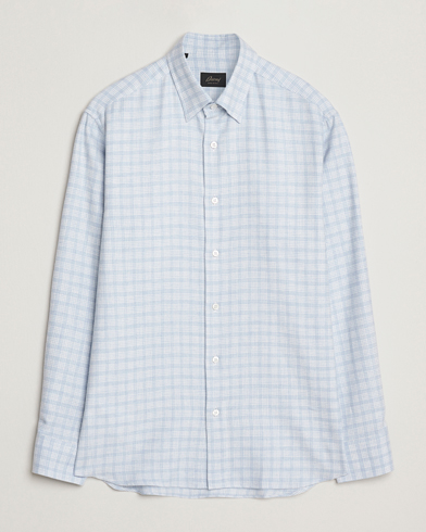 Brioni Check Flannel Shirt Light Blue – Blau