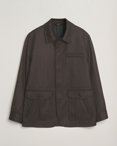 Brioni Herringbone Hunting Jacket Dark Brown – Braun