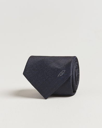 Brioni Herringbone Silk Tie Navy – Blau