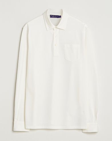 Ralph Lauren Purple Label Cotton/Cashmere Long Sleeve Polo Cream – Weiß