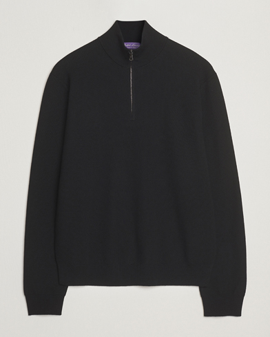 Ralph Lauren Purple Label Wool Pique Half Zip Polo Black – Schwarz