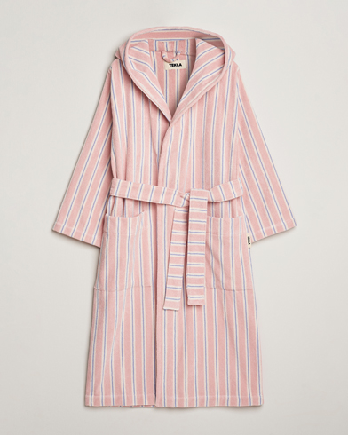 Tekla Organic Terry Hooded Bathrobe Candy Stripes – Rosa