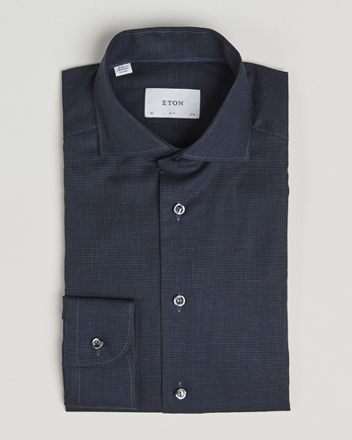 Eton Slim Fit Checked Wrinkle Free Flannel Shirt Navy – Blau