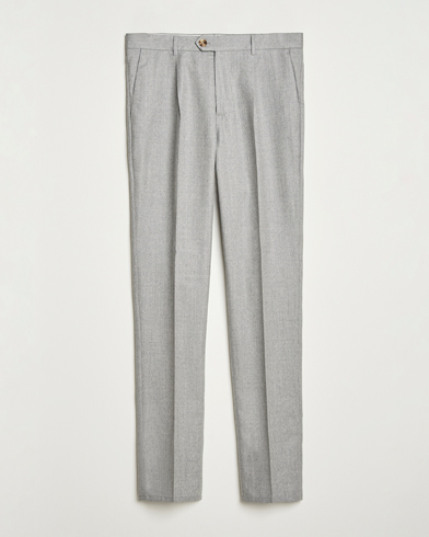Brunello Cucinelli Slim Fit Pleated Flannel Trousers Light Grey – Grau