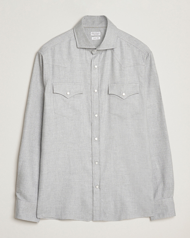 Brunello Cucinelli Soft Flannel Western Overshirt Light Grey – Grau