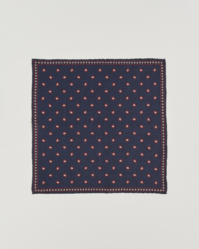 Brunello Cucinelli Printed Silk Pocket Square Navy – Blau