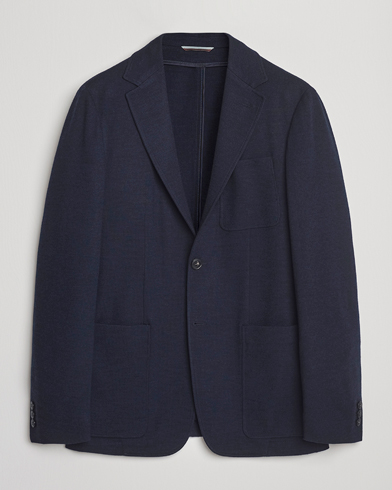 Canali Wool Houndstooth Jersey Blazer Navy – Blau