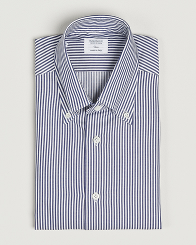 Mazzarelli Soft Cotton Twill Button Down Shirt Navy Stripe – Blau