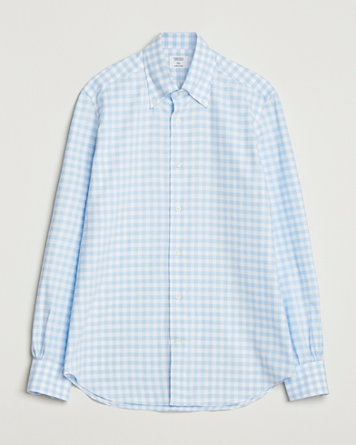 Mazzarelli Soft Flannel Button Down Shirt Light Blue Check – Blau