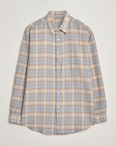 Auralee Airy Wool Check Shirt Blue/Beige – Blau