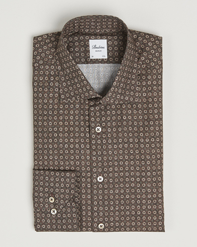 Stenströms Regular Fit Brushed Cotton Printed Shirt Brown – Braun