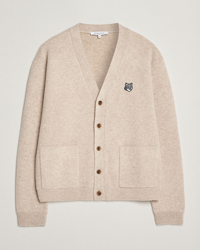 Maison Kitsuné Grey Fox Head Milano Lambswool Cardigan Tan Beige – Beige