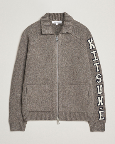 Maison Kitsuné College Wool Knitted Full Zip Medium Grey Melange – Grau