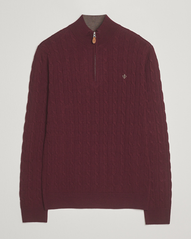 Morris Merino Cable Half Zip Wine Red – Rot