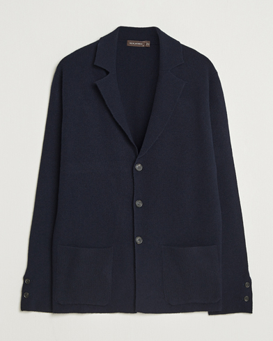 Oscar Jacobson Antonio Knitted Wool Blazer Navy – Blau