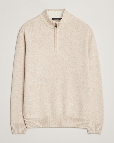 Oscar Jacobson Paul Wool/Cashmere Half-Zip Creme – Beige