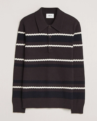 NN07 Alfie Striped Knitted Polo Dusky Port – Braun