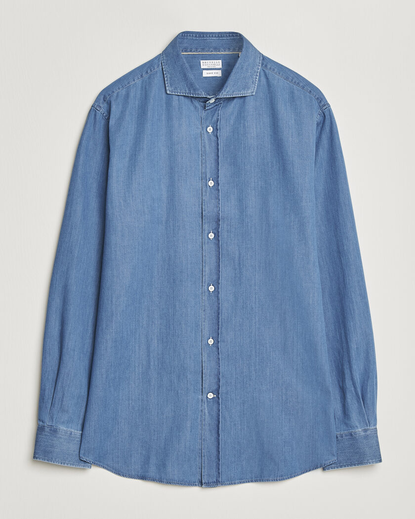 Brunello Cucinelli Easy Fit Denim Shirt Medium Blue Wash – Blau