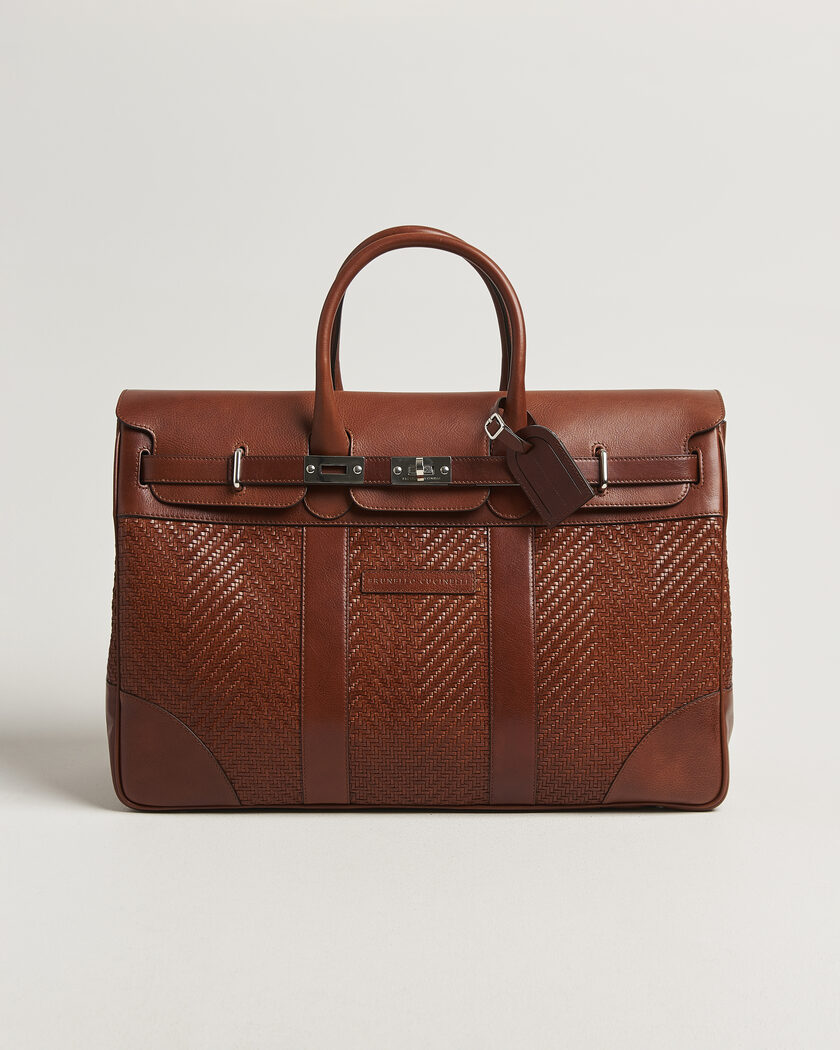 Brunello Cucinelli Woven Leather Duffle Bag Burnished Calf – Braun