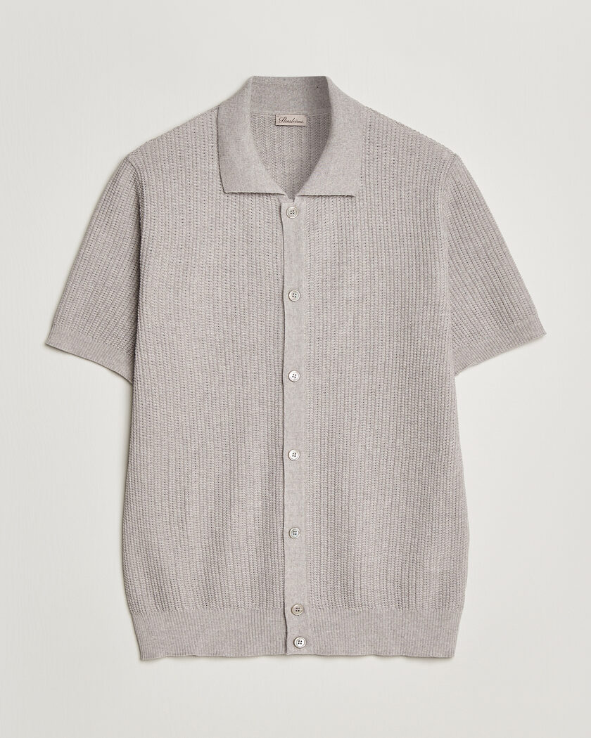 Stenströms Knitted Buttonthru Merino Polo Shirt Grey – Grau