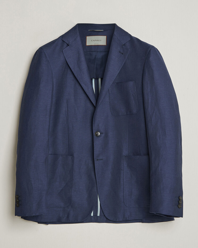 Canali Unconstructed Wool/Linen Blazer Dark Blue – Blau