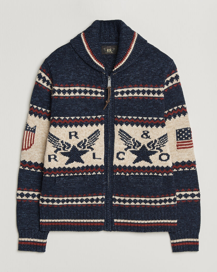 RRL Jacquard Shawl Cardigan Indigo – Blau