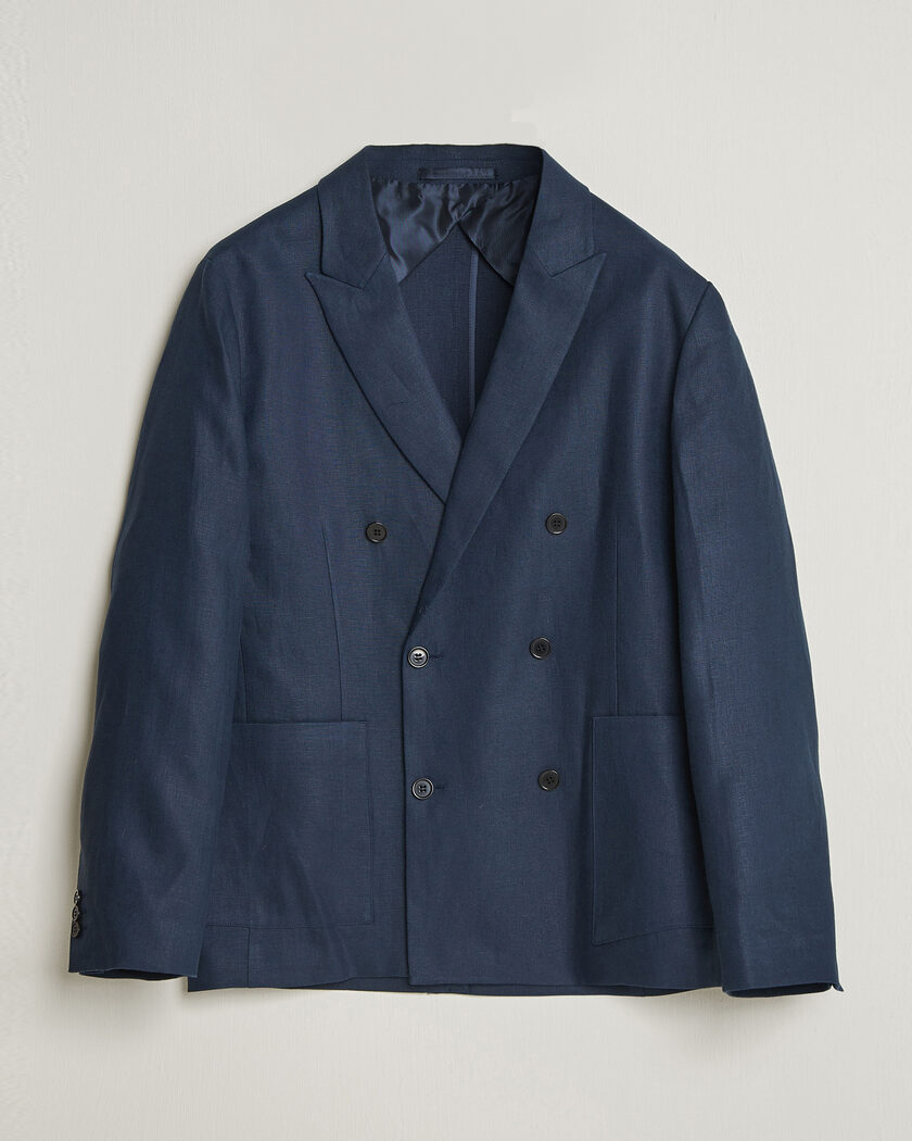 NN07 Jordin Linen Double Breasted Blazer Navy Blue – Blau