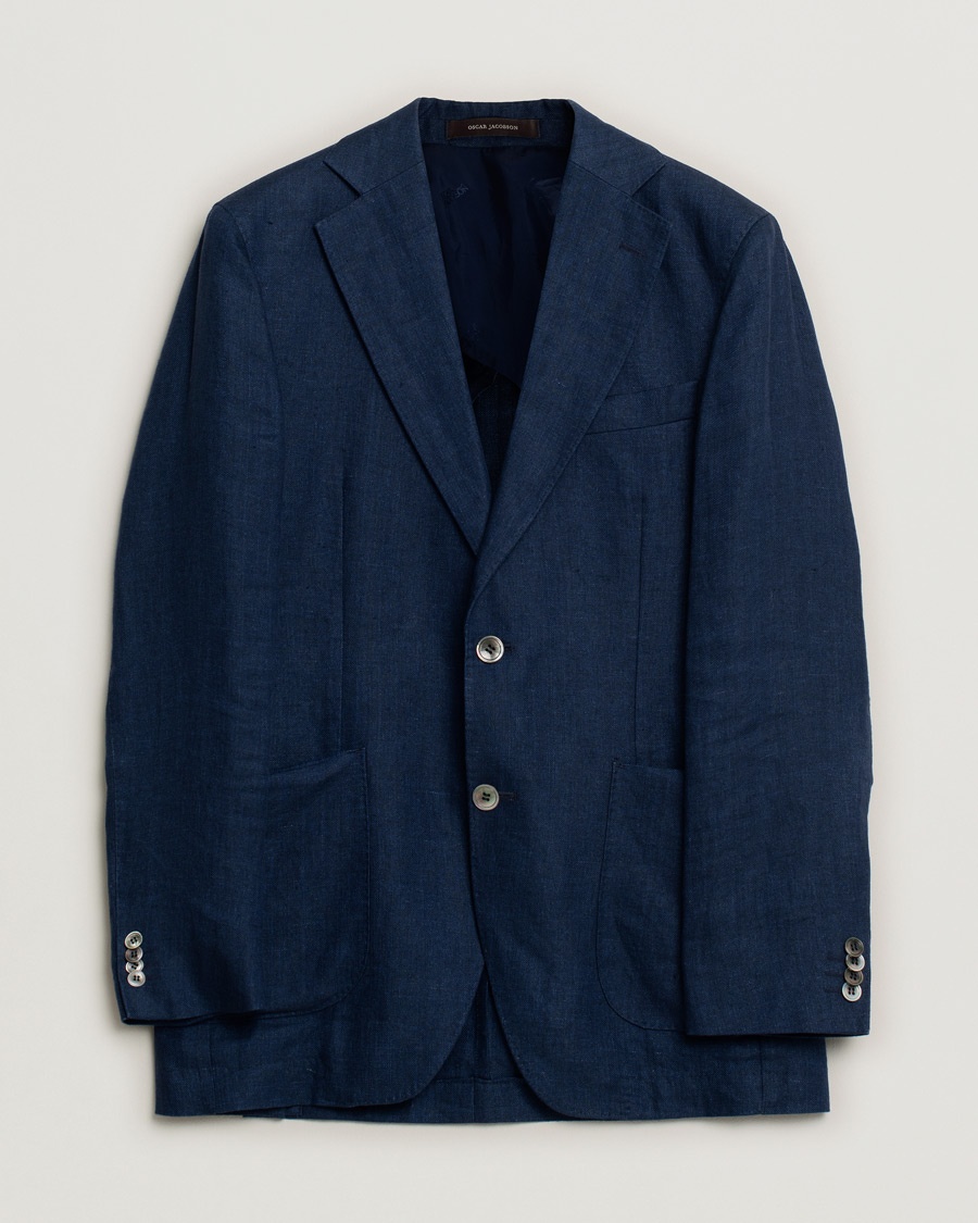 Pre-owned Oscar Jacobson Ferry Linen Patch Pocket Blazer Navy 46 – Blau