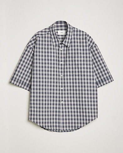 Pre-owned AMI Boxy Fit Short Sleeve Shirt Navy Check – Blau