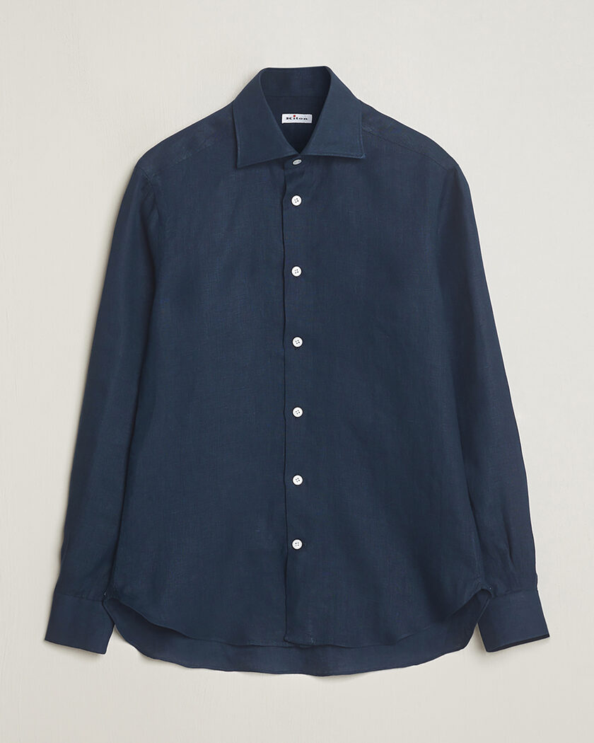 Pre-owned Kiton Linen Sport Shirt Navy 38 - S – Blau