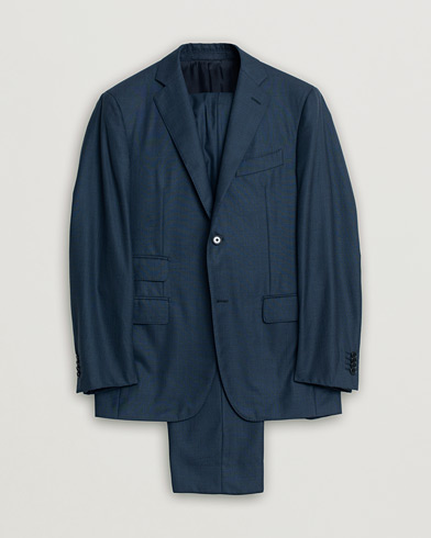 Pre-owned Caruso Check Wool Suit Navy 46 – Blau