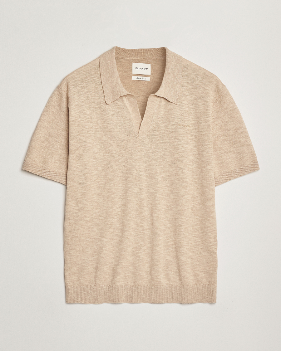 Herren | Poloshirts | GANT | Linen/Cotton Open Collar Polo Dry Sand