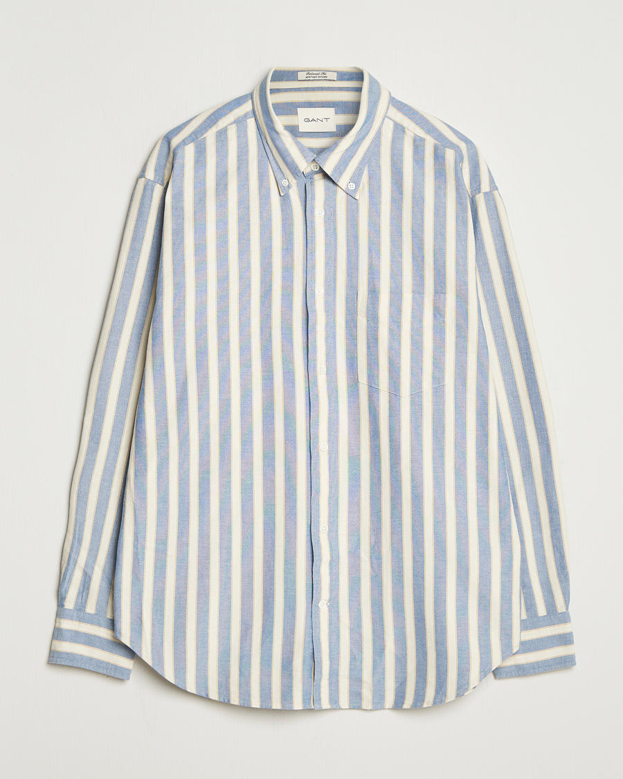 Herren | Hemden | GANT | Relaxed Fit Striped Heritage Oxford Shirt Blue Water