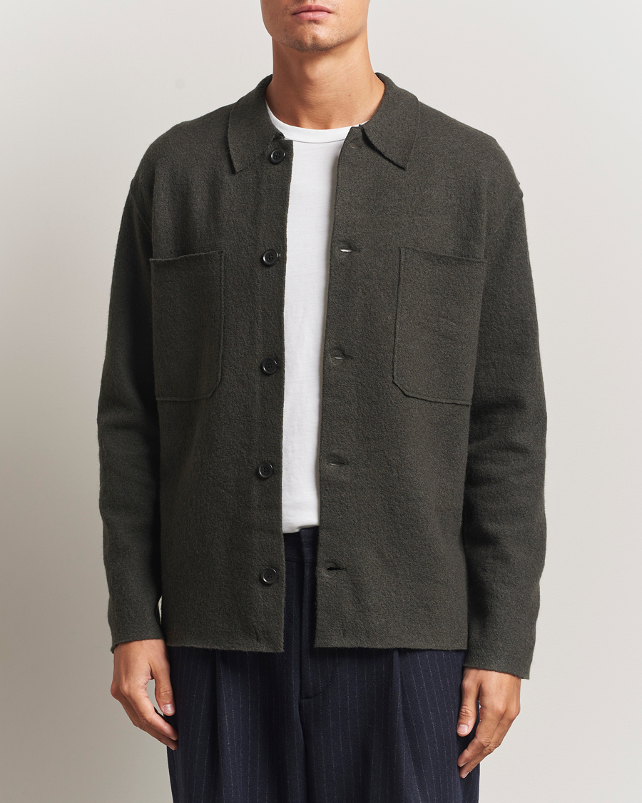 Herren | Pullover | NN07 | Jonas Boiled Wool Cardigan Dark Army