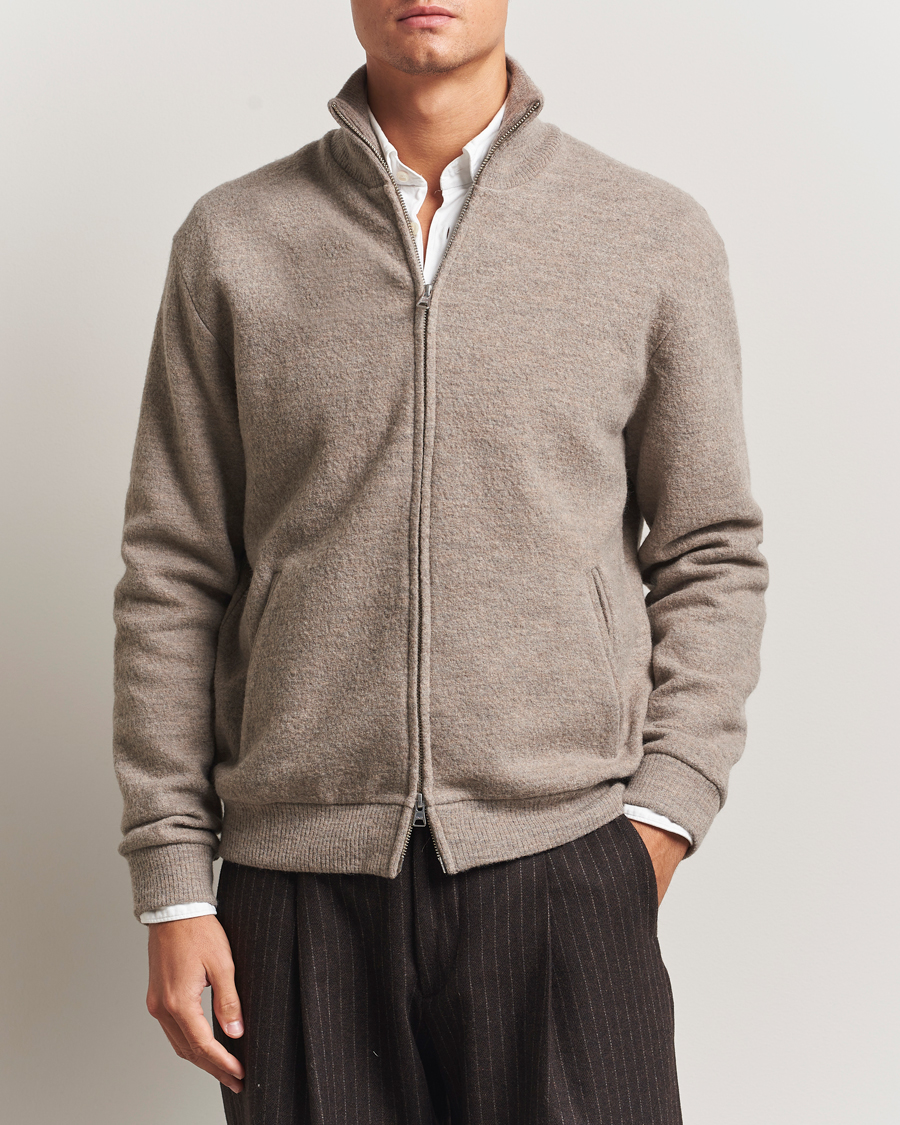 Herren | Pullover | NN07 | Boiled Wool Full Zip Khaki Beige