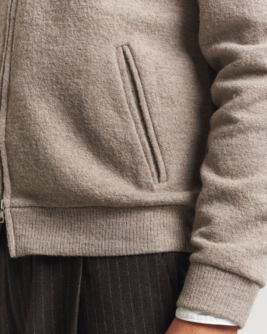 Herren | Pullover | NN07 | Boiled Wool Full Zip Khaki Beige