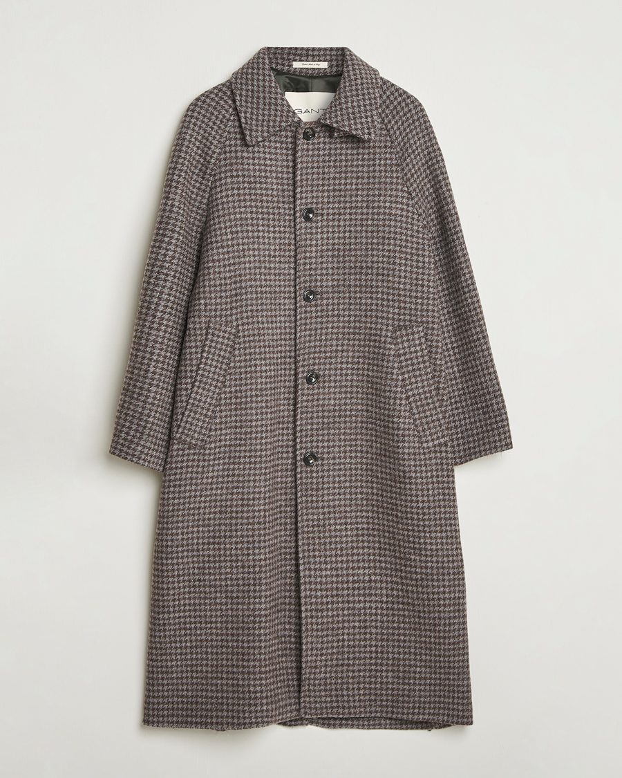 Herren | Jacken | GANT | Wool Balmacaan Houndstooth Coat Deep Brown