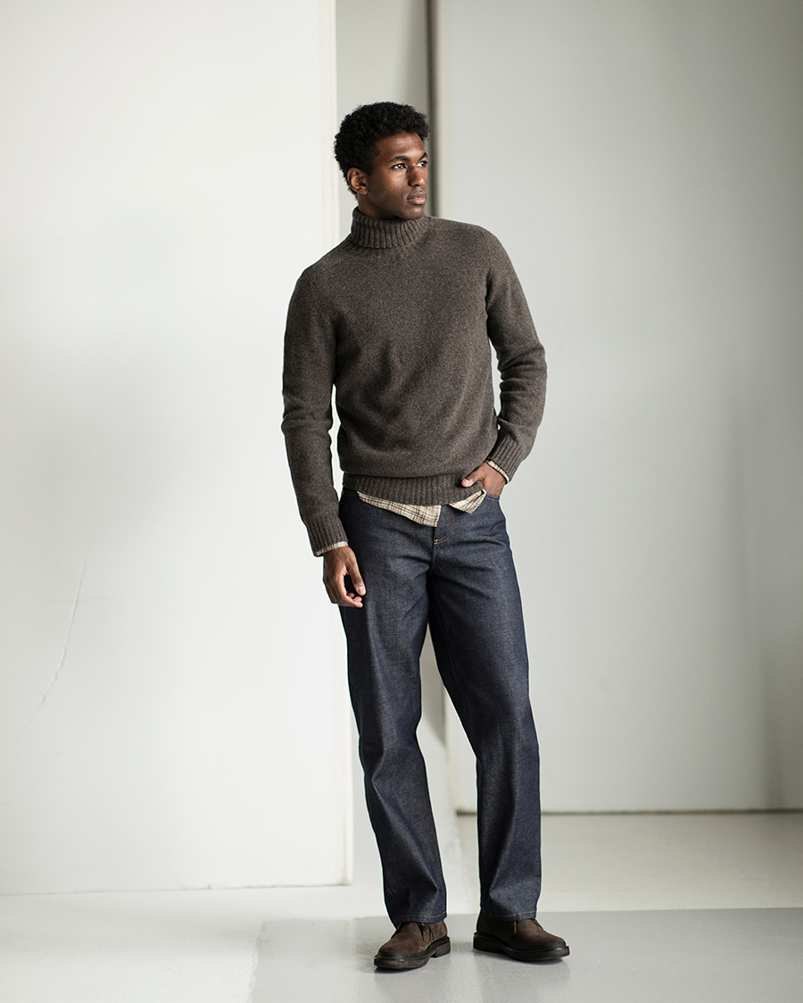 Herren | Pullover | Altea | Wool/Cashmere Rollneck Dark Brown Melange