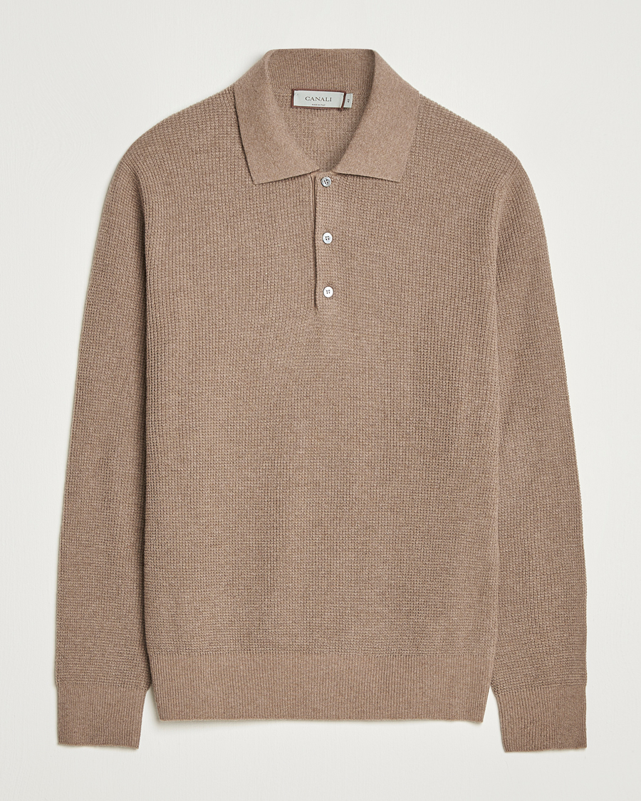 Herren | Pullover | Canali | Wool/Cashmere Long Sleeve Polo Brown