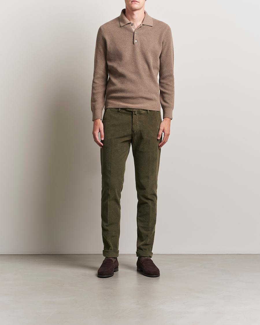 Herren | Pullover | Canali | Wool/Cashmere Long Sleeve Polo Brown